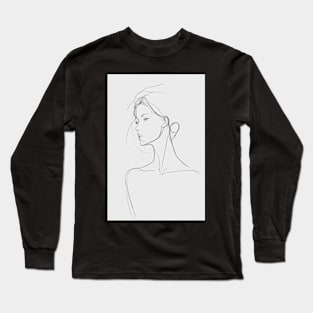 Minimal Female Line Art Aesthetic Minimalism Pencil Drawing Long Sleeve T-Shirt